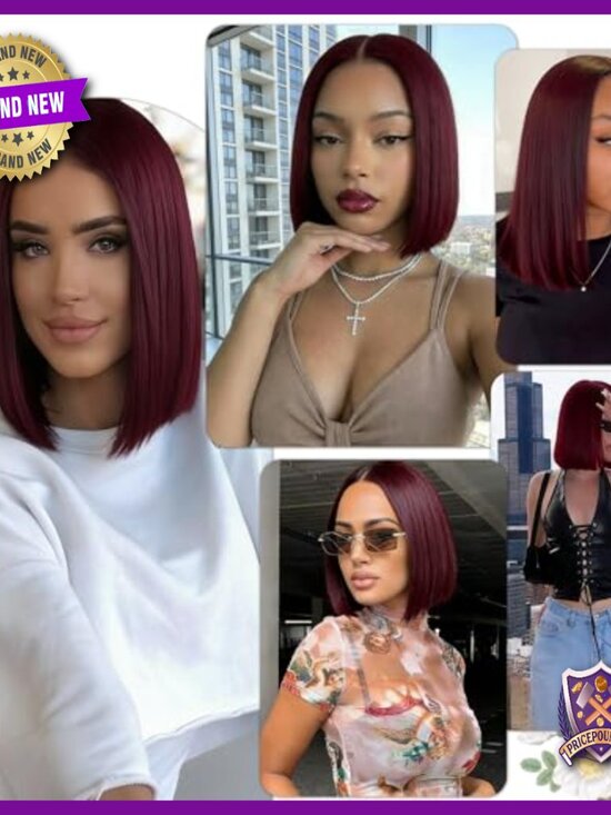 Human Hair Bob Wig 12 Inch Lace Front Glueless Pre Plucked 180% Density main image 4